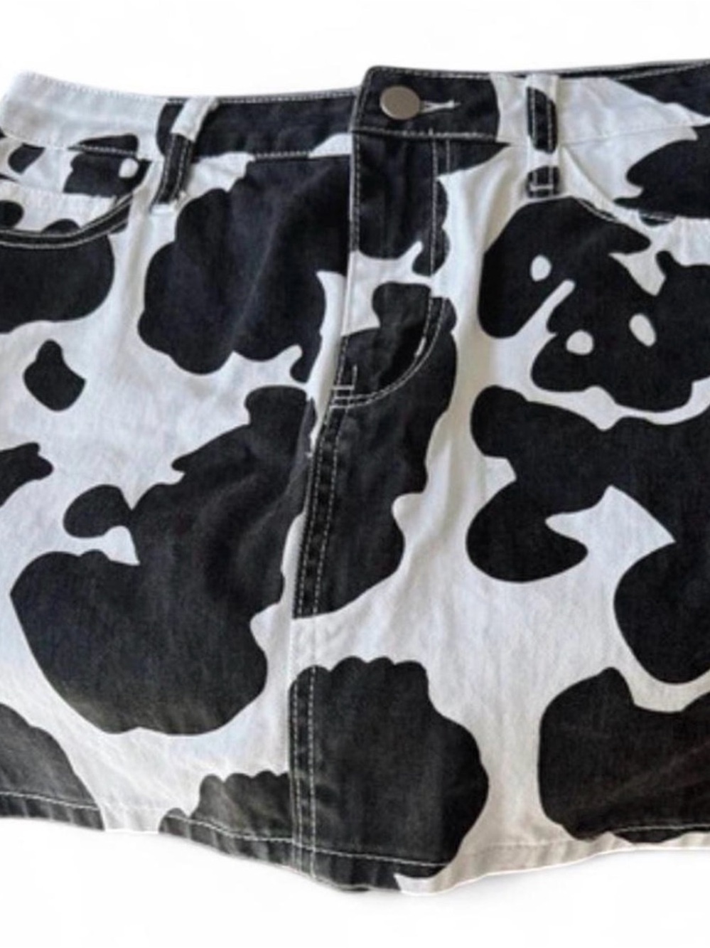 Women’s Denim Cow Print Mini Skirt, Sz Small
